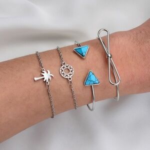 **AMBROSIA* 4-Pc Silver Turquoise Bow Bracelet Set